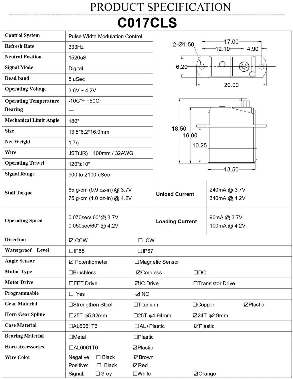 Microservo C017CLS - 1,7g