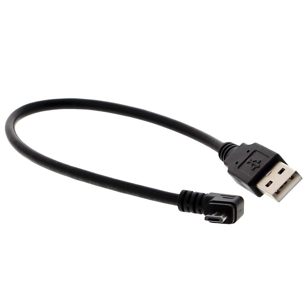 Micro-USB cable - 30 cm, 90-degree right-angle, black