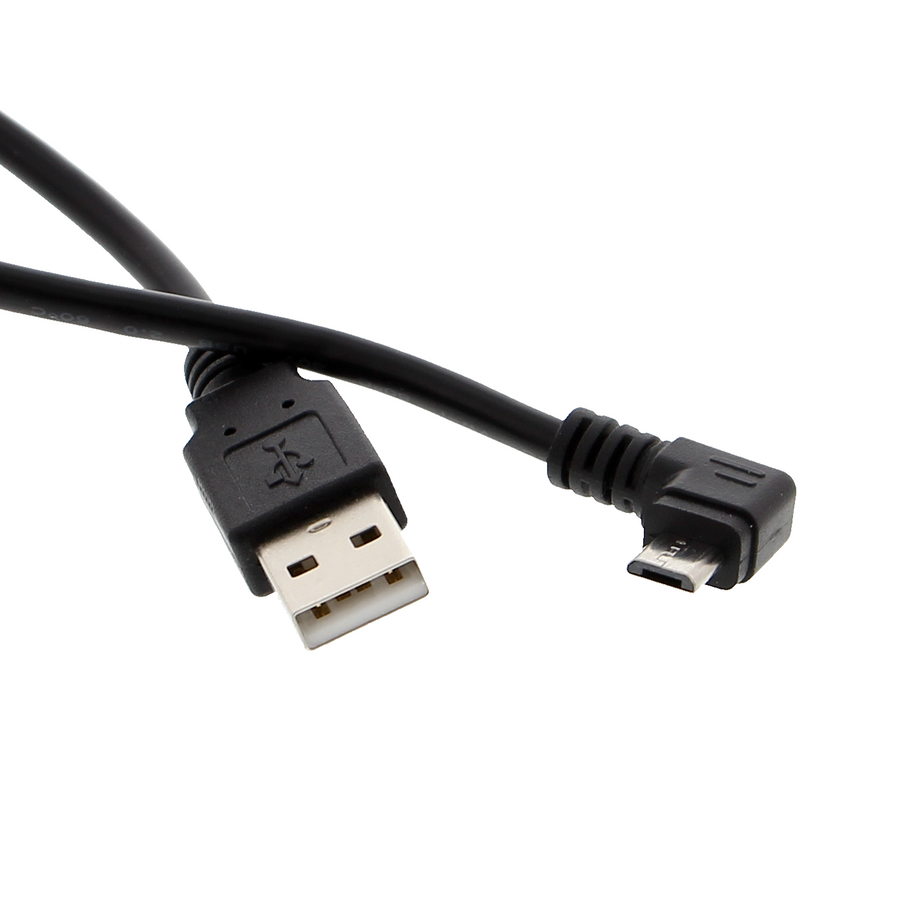 Micro-USB cable - 30 cm, 90-degree right-angle, black