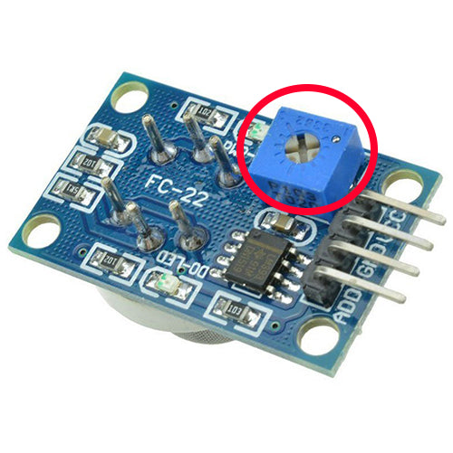 Rückseite des MQ-135-Sensormoduls mit blauem Potentiometer