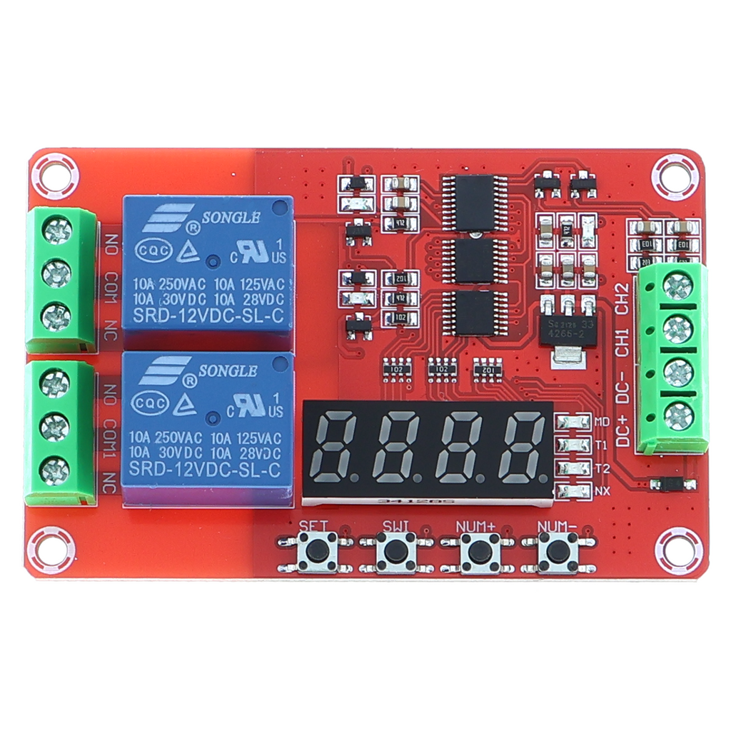 Multifunctioneel tijdrelais met 2 kanalen - programmeerbaar - 12V