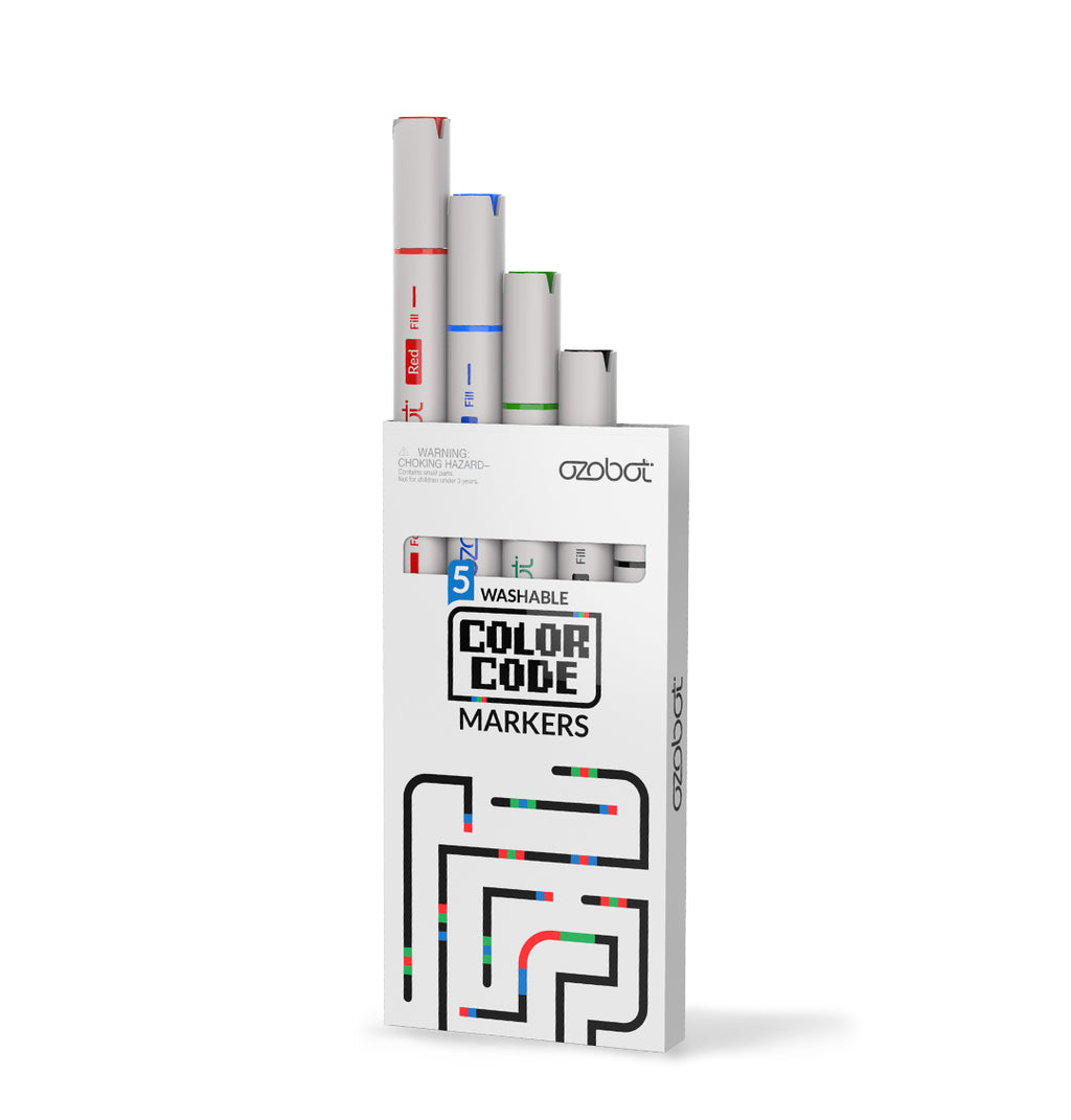 Ozobot marker set - 5 markers in black, red, green, and blue