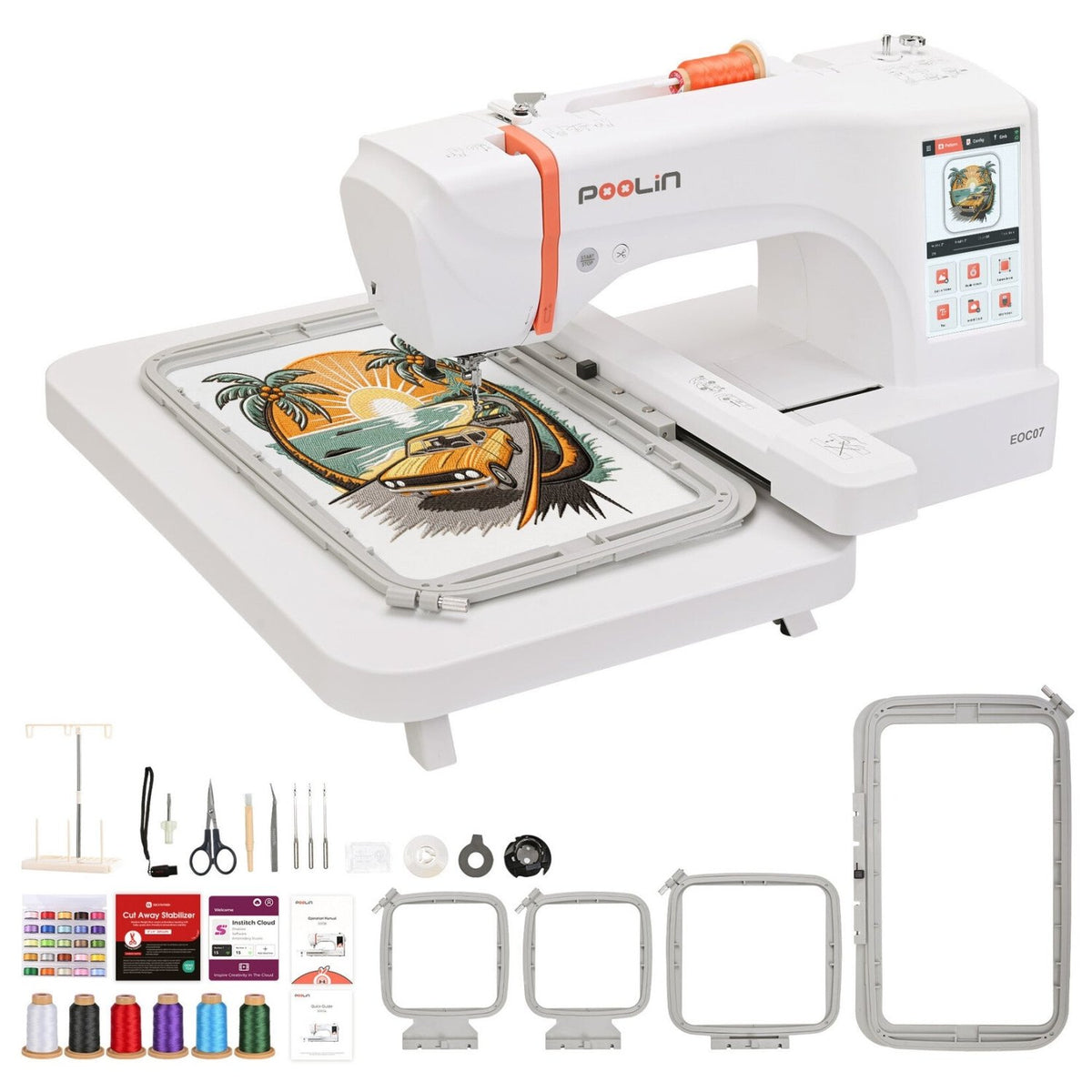 PooLin EOC07 Stickmaschine - 200 x 380 mm, 7-Zoll-Touchscreen, WLAN - F27211527 - Funduino
