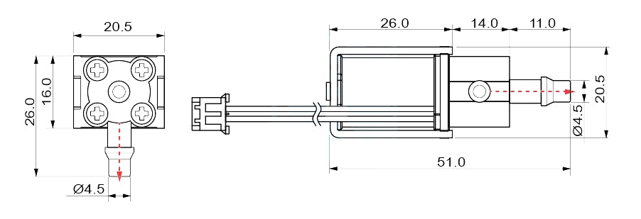 Válvula miniatura S0626AV-D de 12V con conector JST