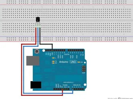 Schaltplan mit Temperatursensor TMP36 am analogen Pin A0 des Arduino UNO