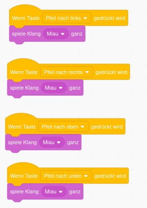 Dem Ereignis Pfeil nach links ist ein Klang zugeordnet