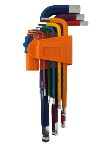 Sechskantschlüssel Set 9 Stück - 1,5-10 mm, Kugelkopf, farbig