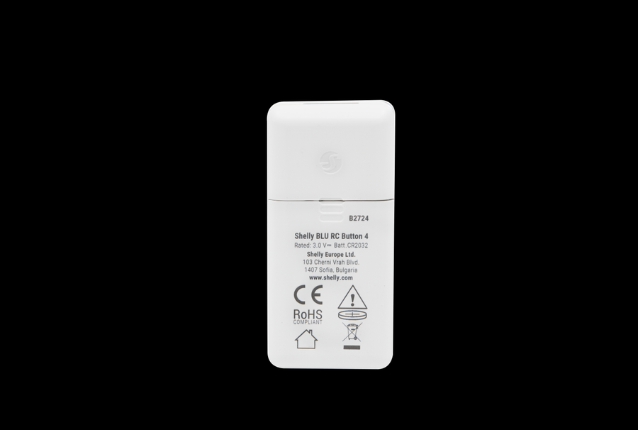 Shelly · Plug & Play · « Blu RC Button 4 » · télécommande avec support magnétique · 4 canaux · 16 actions ·