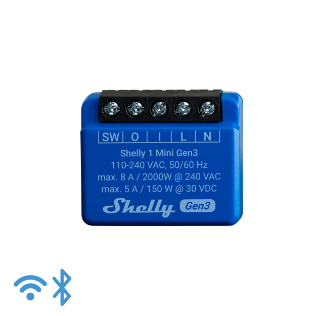Shelly · Unterputz · "1 Mini Gen. 3" · Relais · max. 8 A · 1 Kanal · WLAN · BT
