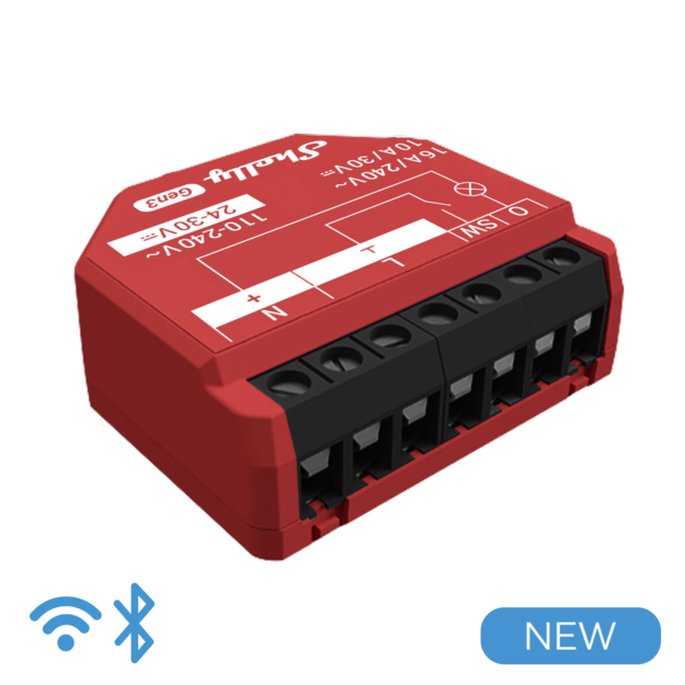 Shelly · inbouw · "1PM Gen3" · relais · max. 16A · 1 kanaal · wifi · BT
