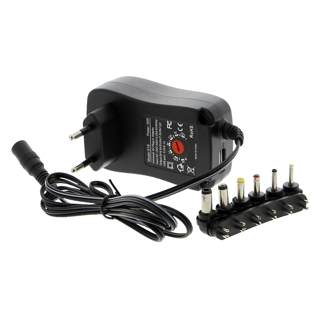 Universal power supply 3-12 V - 30 W, 6 DC plug adapters