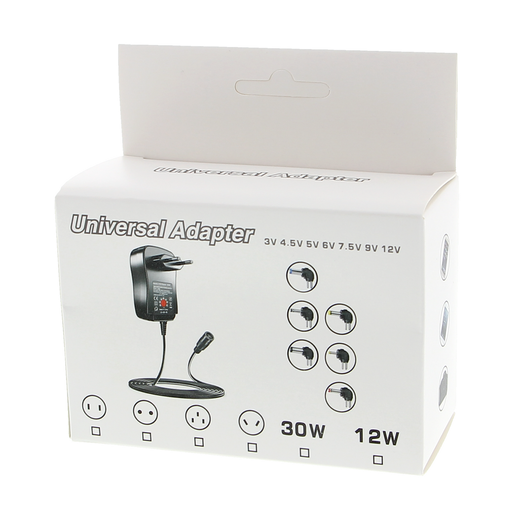 Universal power supply 3-12 V - 30 W, 6 DC plug adapters
