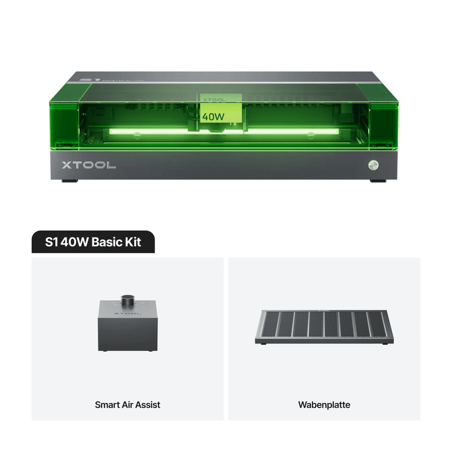 XTool S1 40 W Dark Lasergravierer - 498 x 319 mm, verschiedene Ausführungen - F26211450 - Funduino