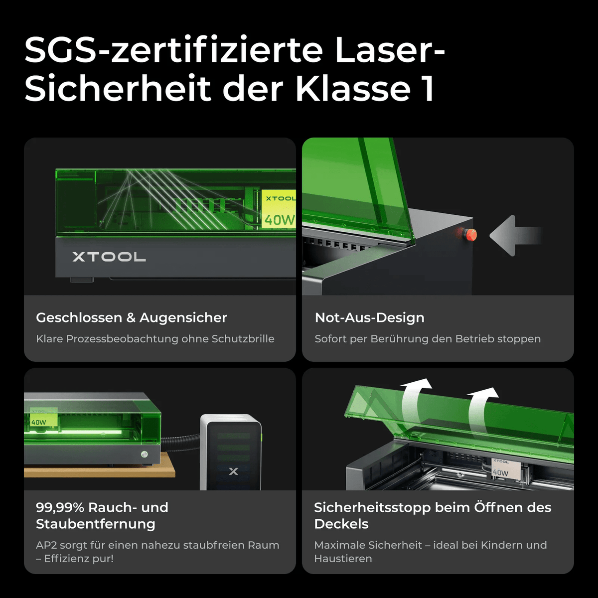 XTool S1 40 W Dark Lasergravierer - 498 x 319 mm, verschiedene Ausführungen - F26211450 - Funduino