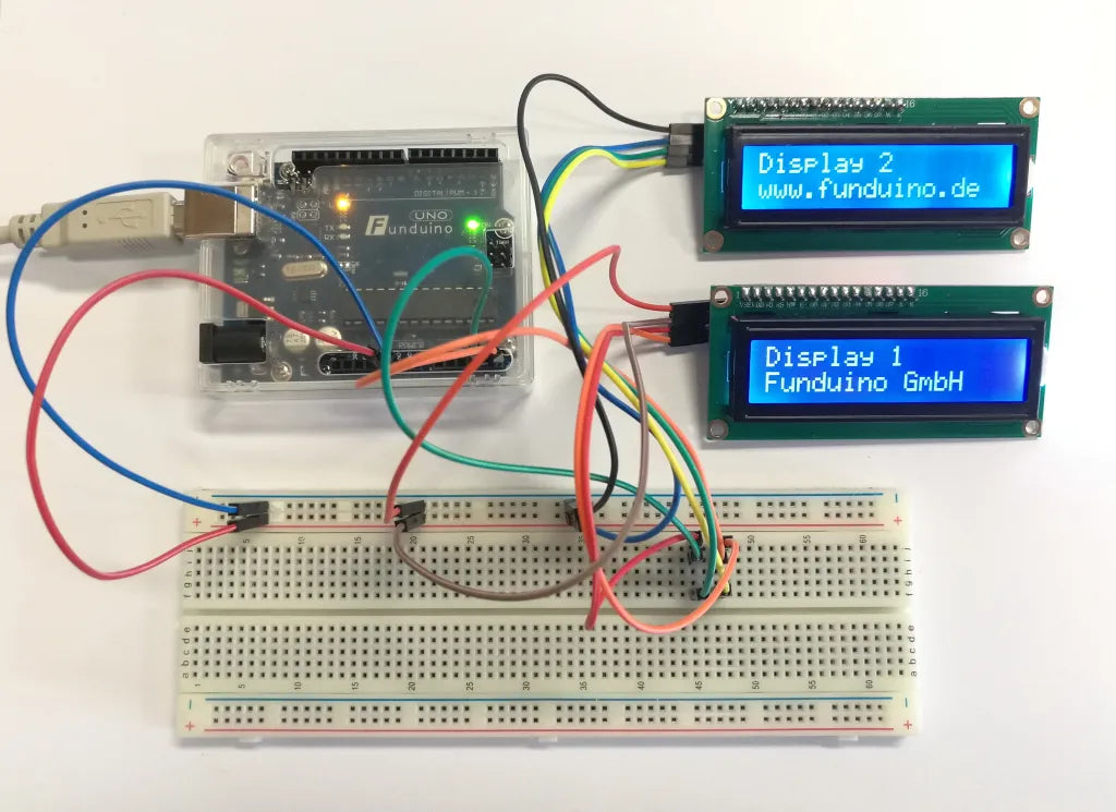 Zwei I²C-LCDs am Arduino UNO mit unterschiedlichem Text